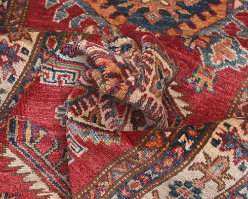 12 Feet Red Kazak Afghan Hand Knotted Wool Runner Rug